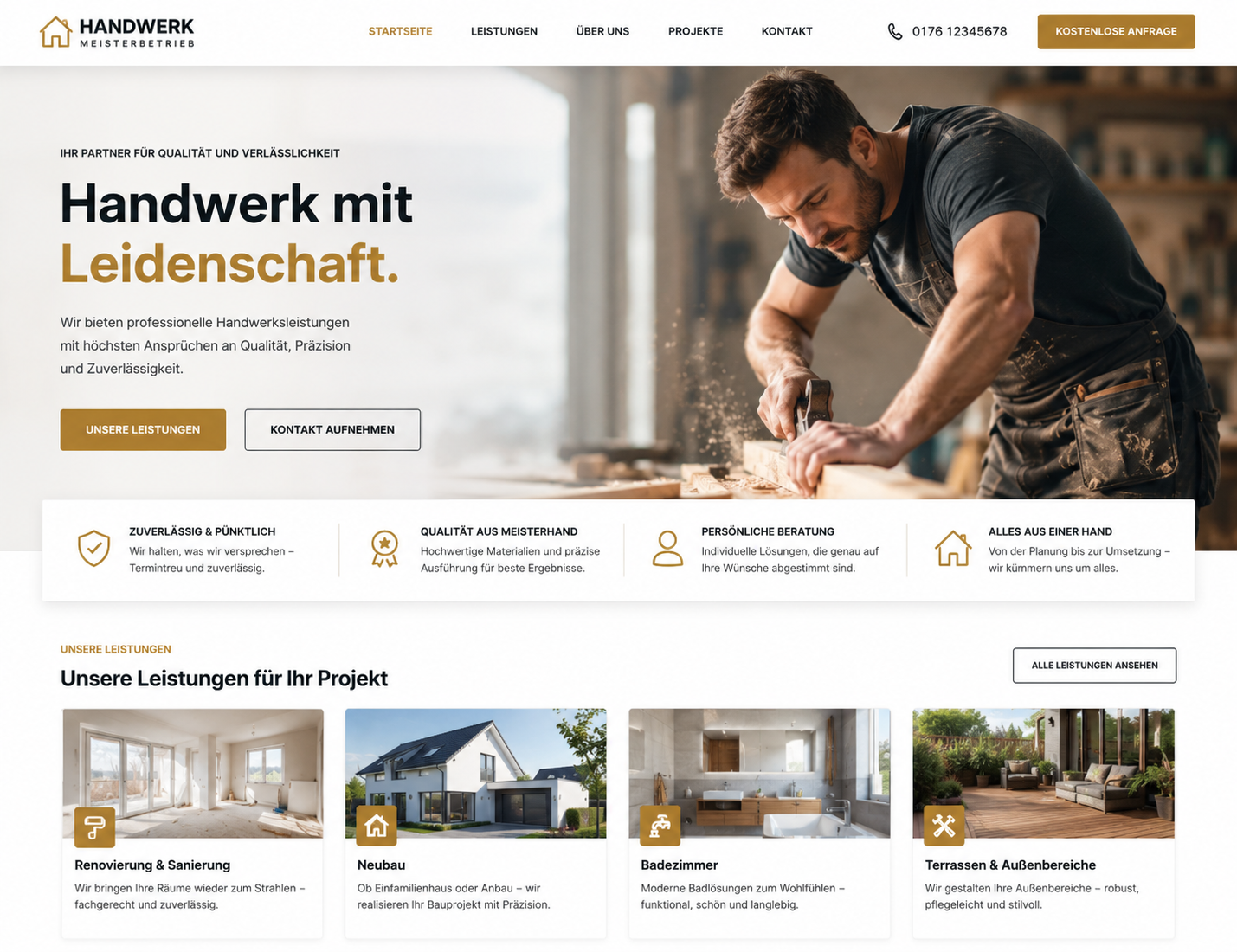 Beispiel einer modernen Handwerker-Website, dargestellt auf Laptop und Mobilgerät