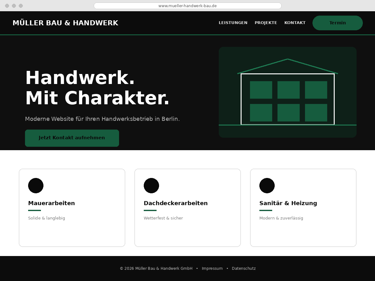 Beispiel einer neu gestalteten, modernen Website für einen Handwerksbetrieb