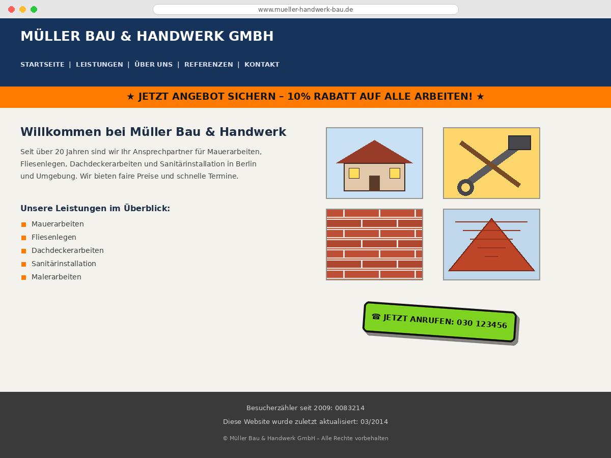 Beispiel einer veralteten Handwerker-Website vor dem Redesign